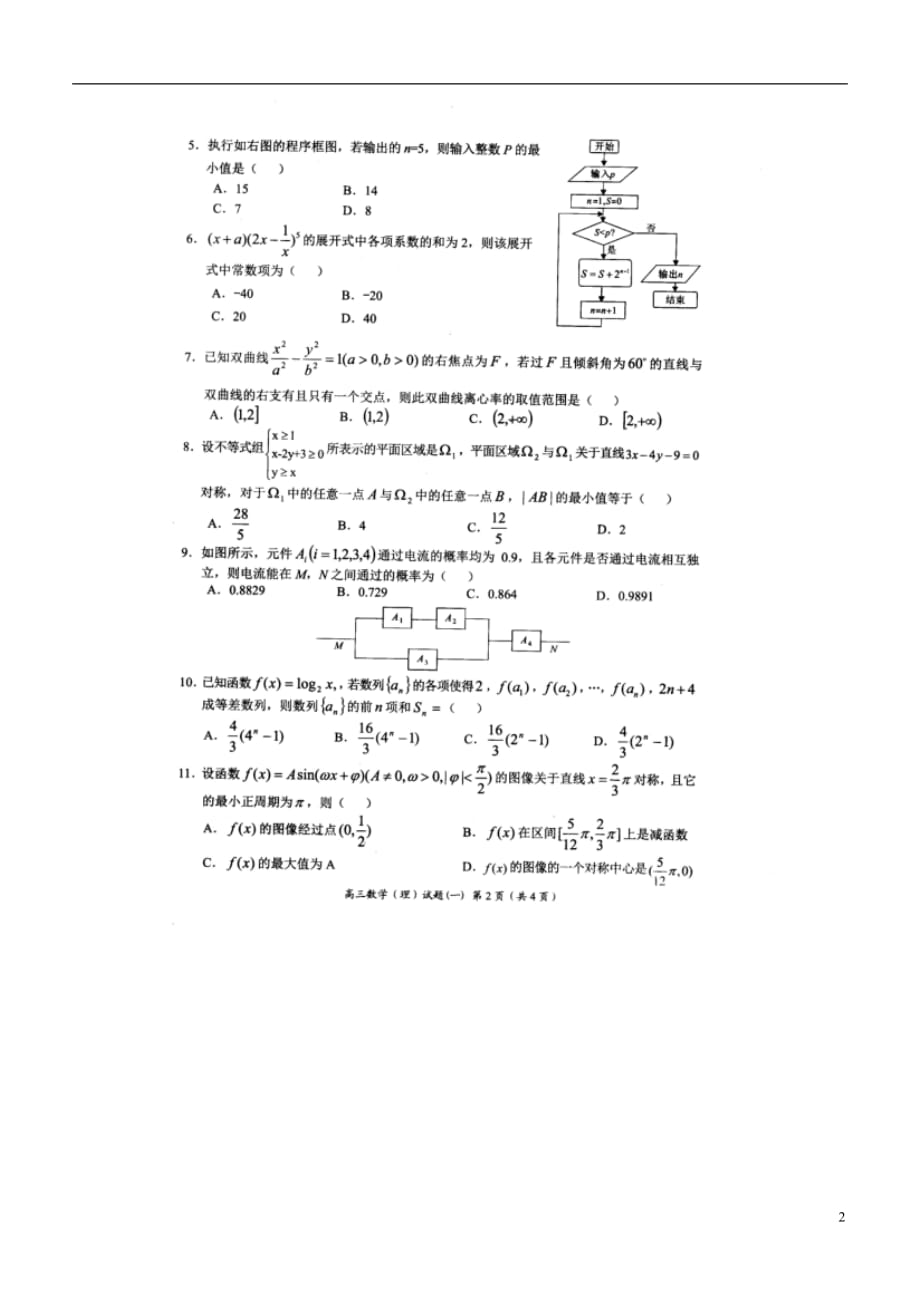 河南中原学术联盟数学仿真模拟一理.doc_第2页