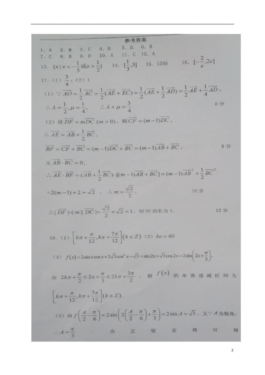 安徽寿第一中学高三数学上学期第五次月考理.doc_第5页