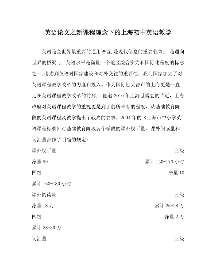 英语（心得）之新课程理念下的上海初中英语教学_第1页