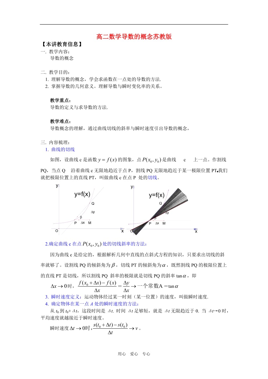 高二数学导数的概念苏教知识精讲.doc_第1页