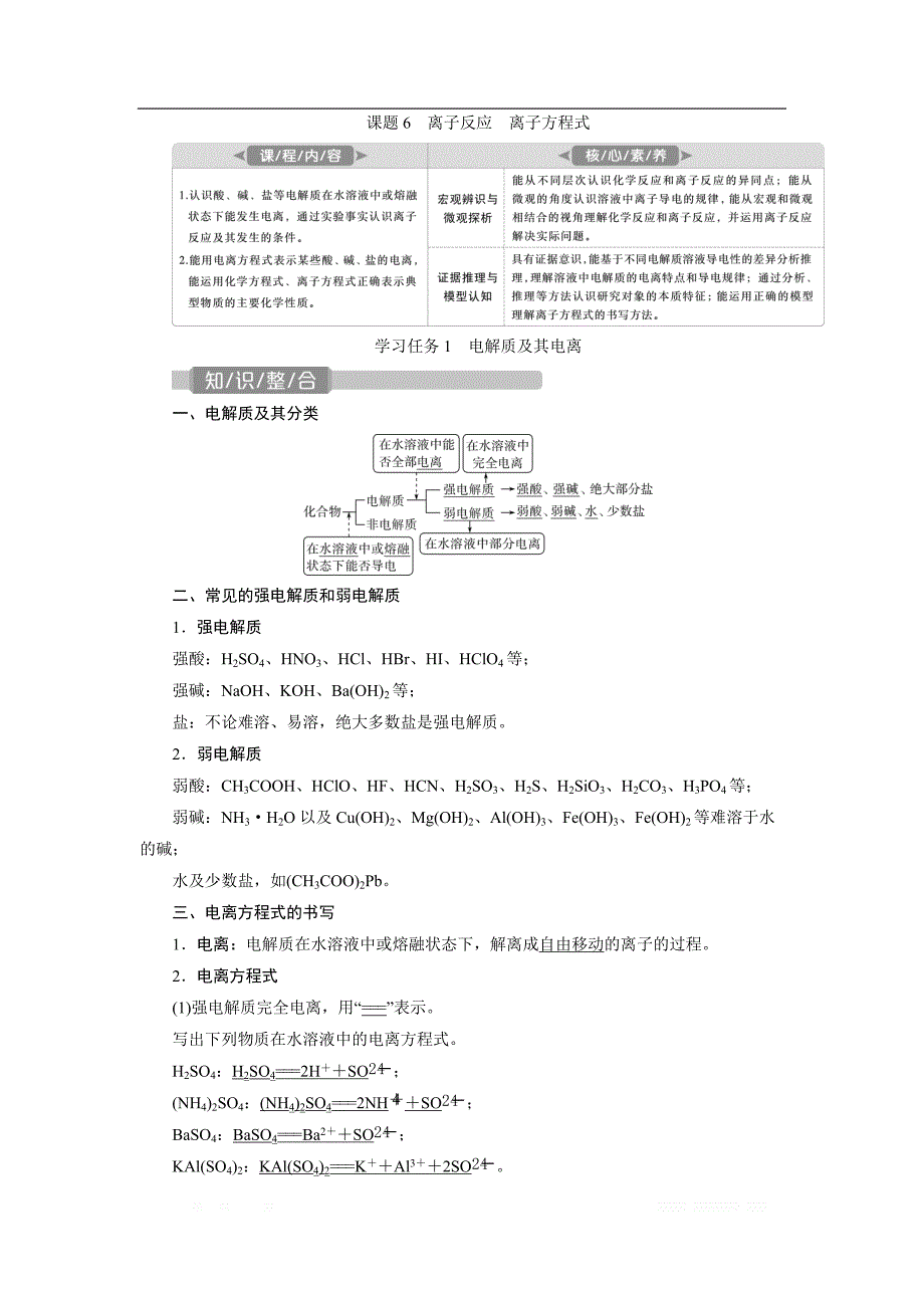 2021版新高考地区选考化学（人教版）一轮复习教师用书：课题6　离子反应　离子方程式_第1页