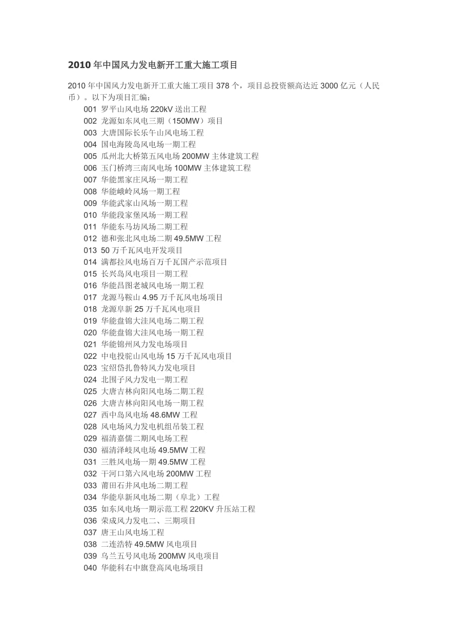 （项目管理）年中国风力发电新开工施工项目_第1页