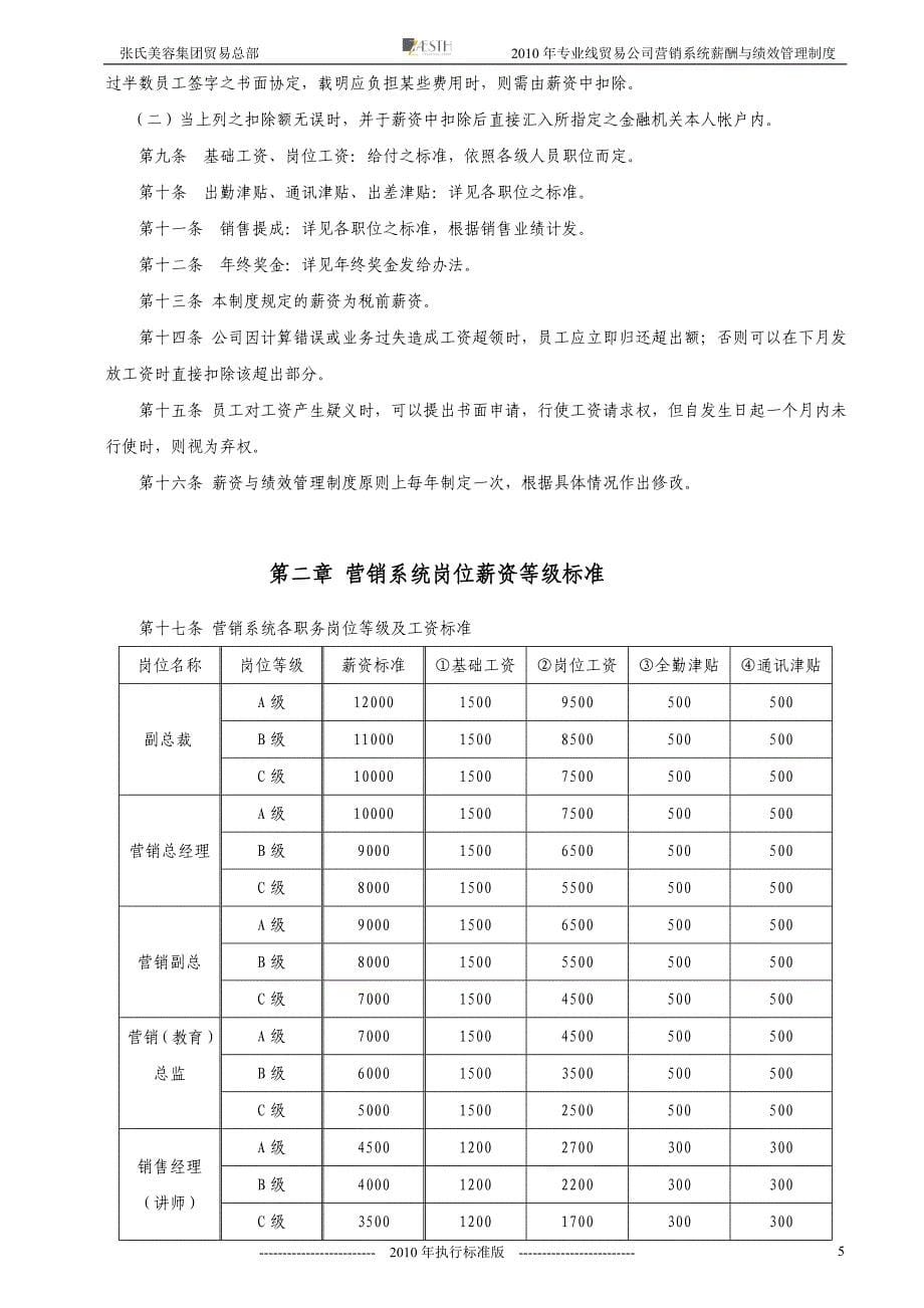 （营销制度及套表）浙江张氏集团营销系统薪酬制度_第5页