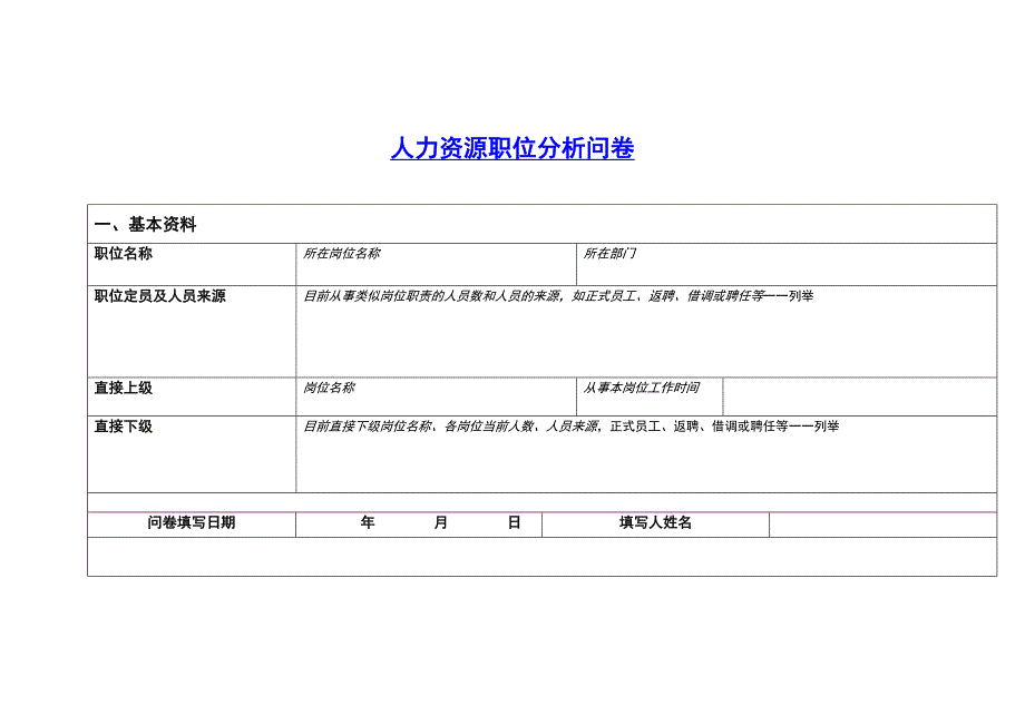 某某人力资源职位分析问卷_第1页