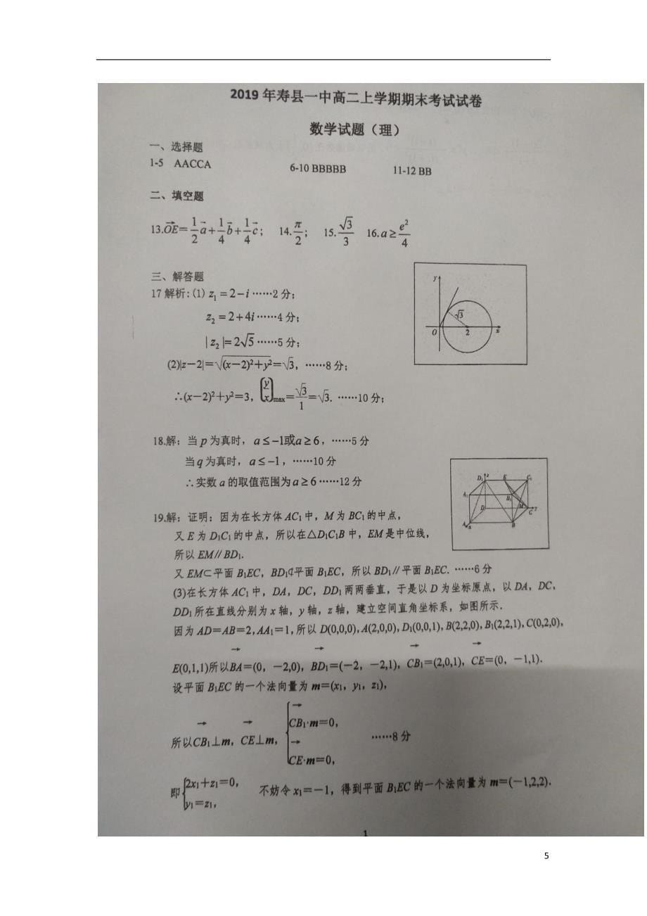 安徽寿第一中学高二数学上学期期末考试理 .doc_第5页