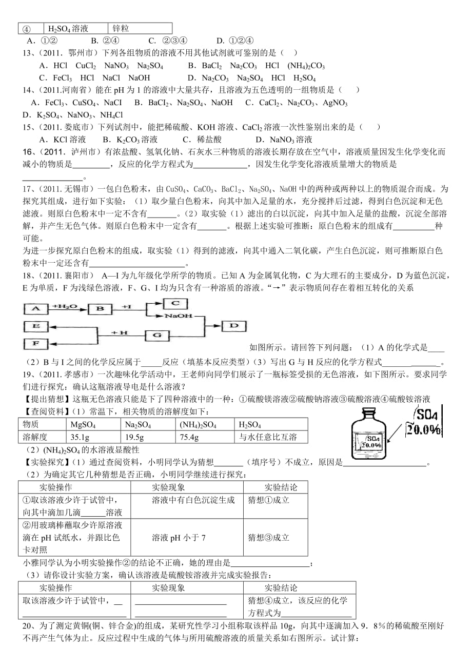 化学中考总复习：酸碱盐综合测试题_第2页