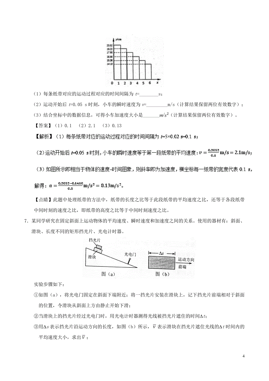 高中物理第二章匀变速直线运动的研究专题2.1实验：探究小车速随时间变化的规律课时同步试题新人教必修1_第4页