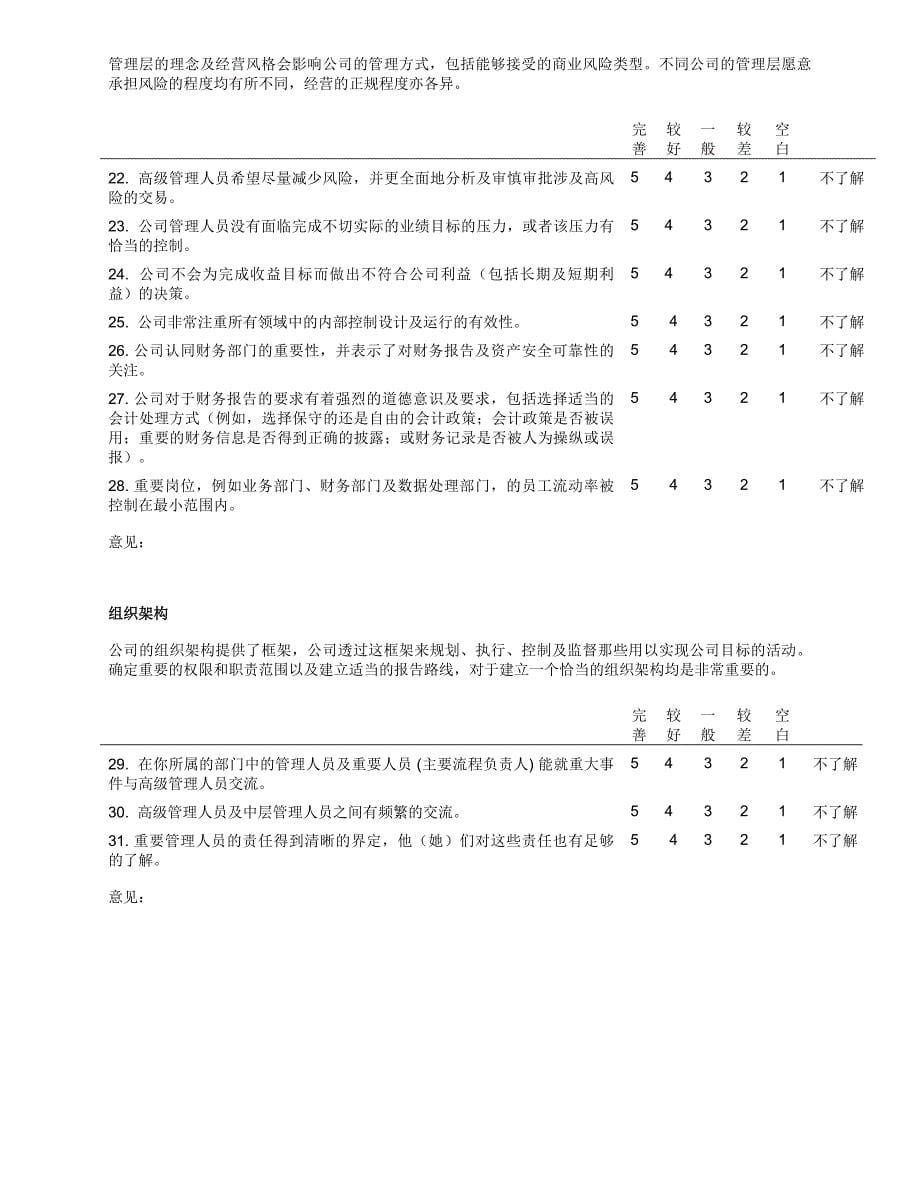 上市公司内控公司级控制评估调查问卷_第5页