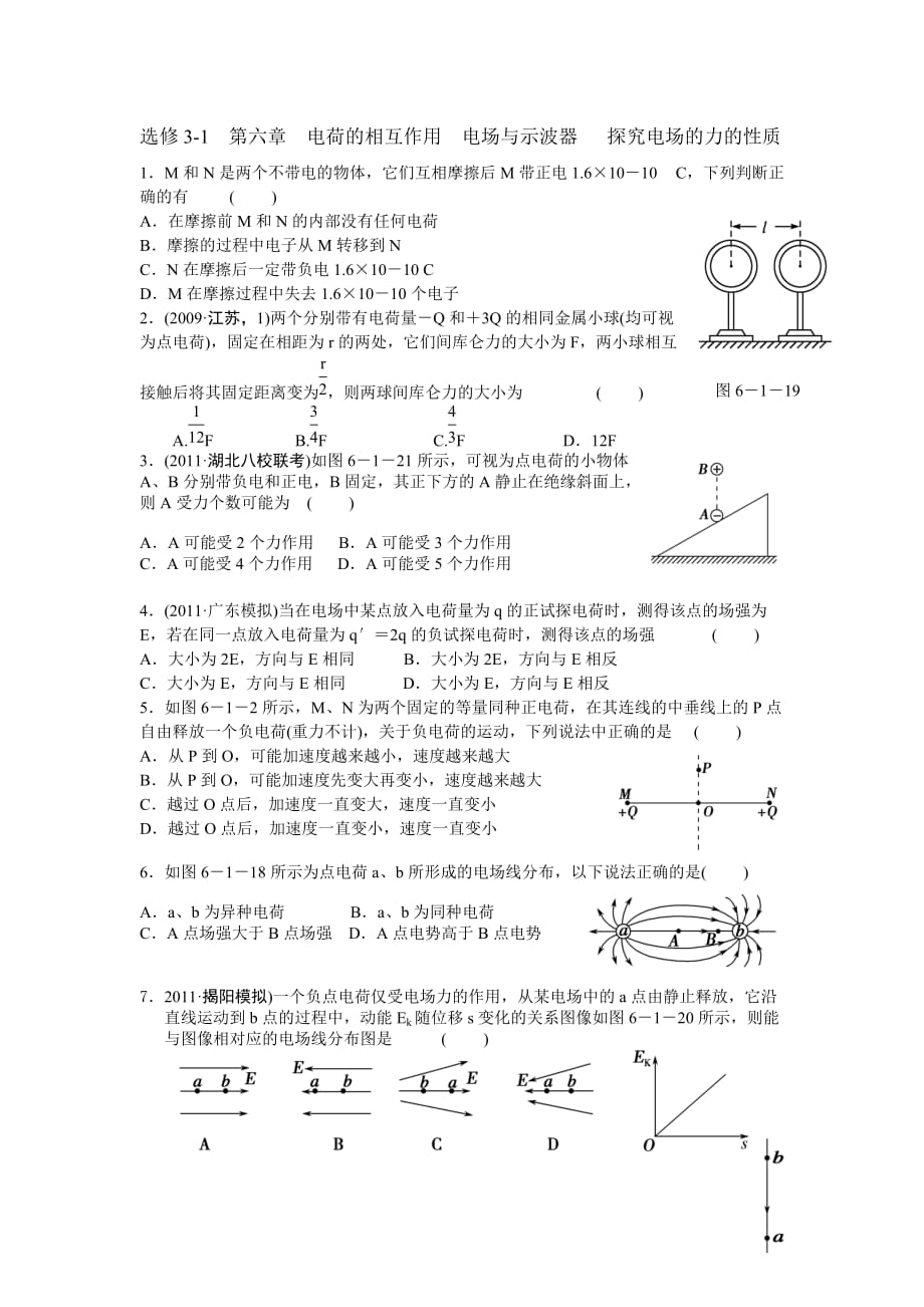 选修3-1电场探究电场的力的性质(自组题)_第1页