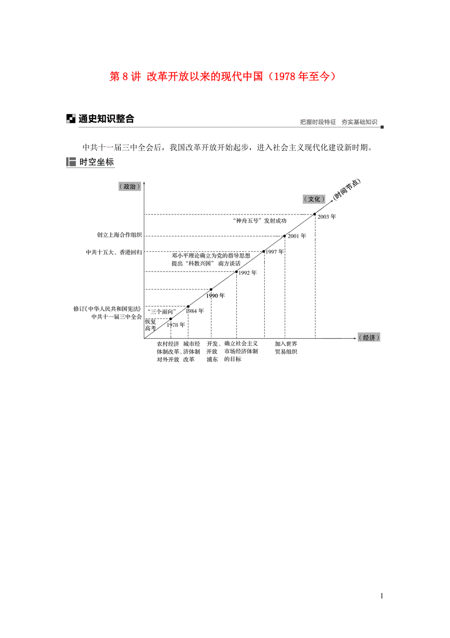 高考历史二轮专题复习专题二中国古代史第8讲改革开放以来的现代中国1978年至今教学案_第1页