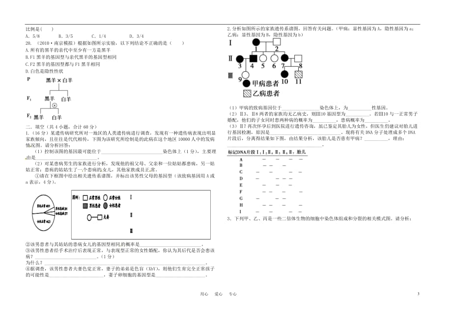 高中生物 第1 2章检测题 人教版必修2.doc_第3页