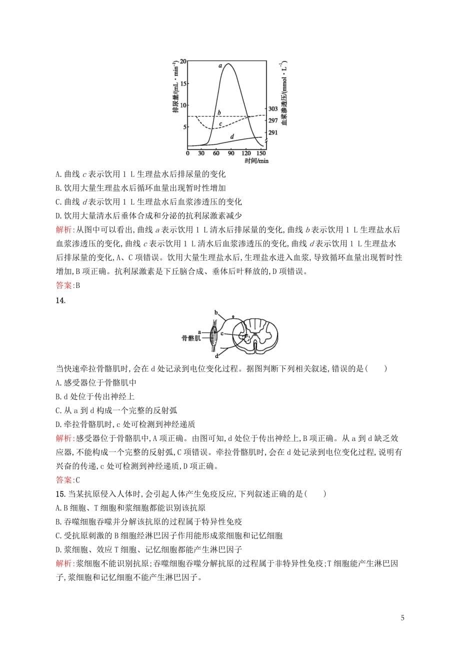 高中生物第2章动物和人体生命活动的调节测评新人教版必修3_第5页