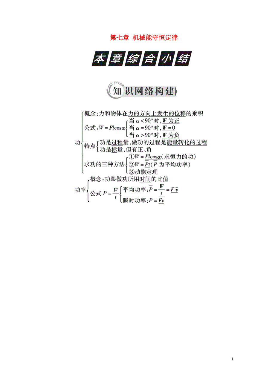 高中物理第七章机械能守恒定律本章综合小结学案新人教必修2_第1页