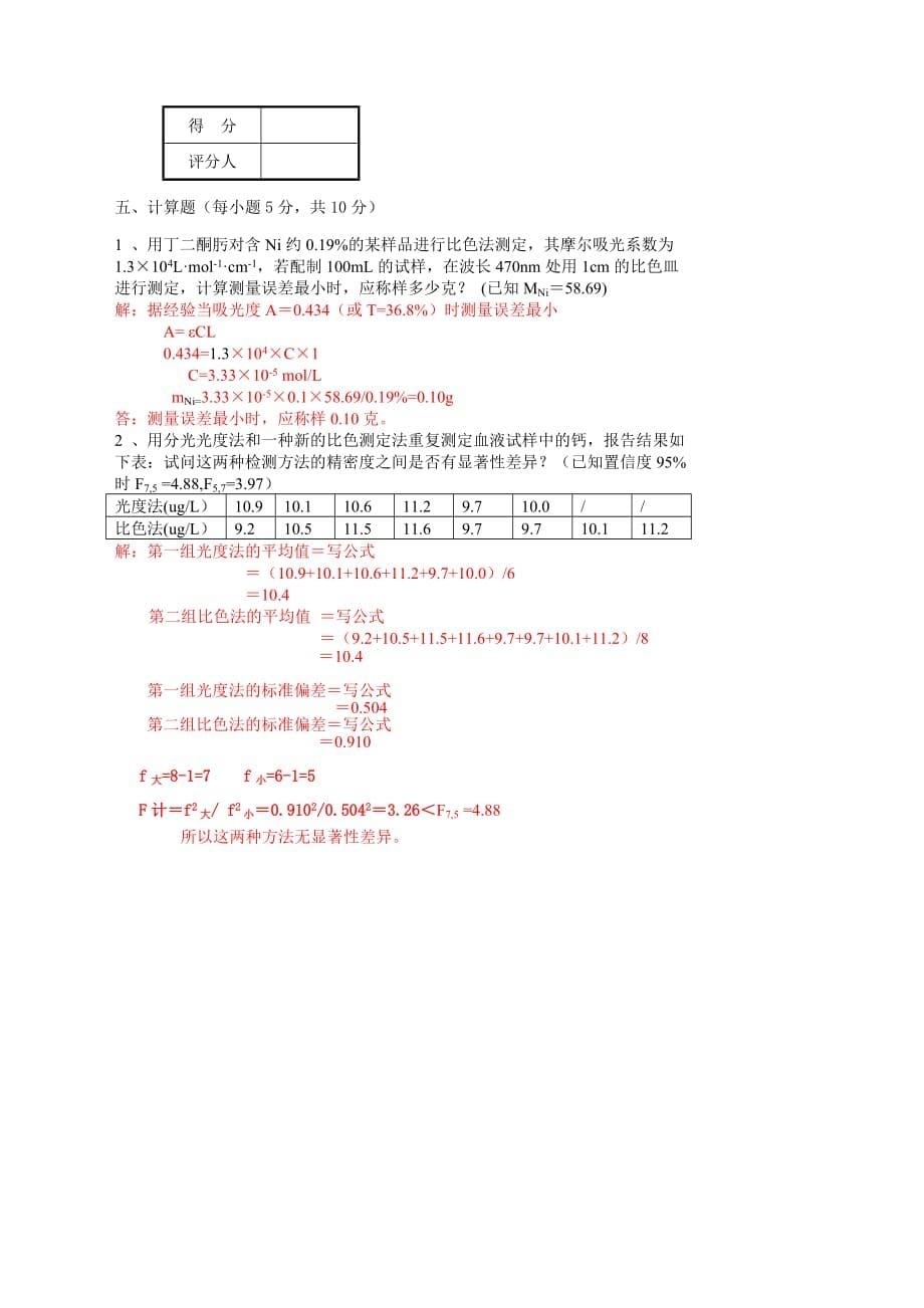 化学检验分析技师理论知识考试试卷(答A)_第5页