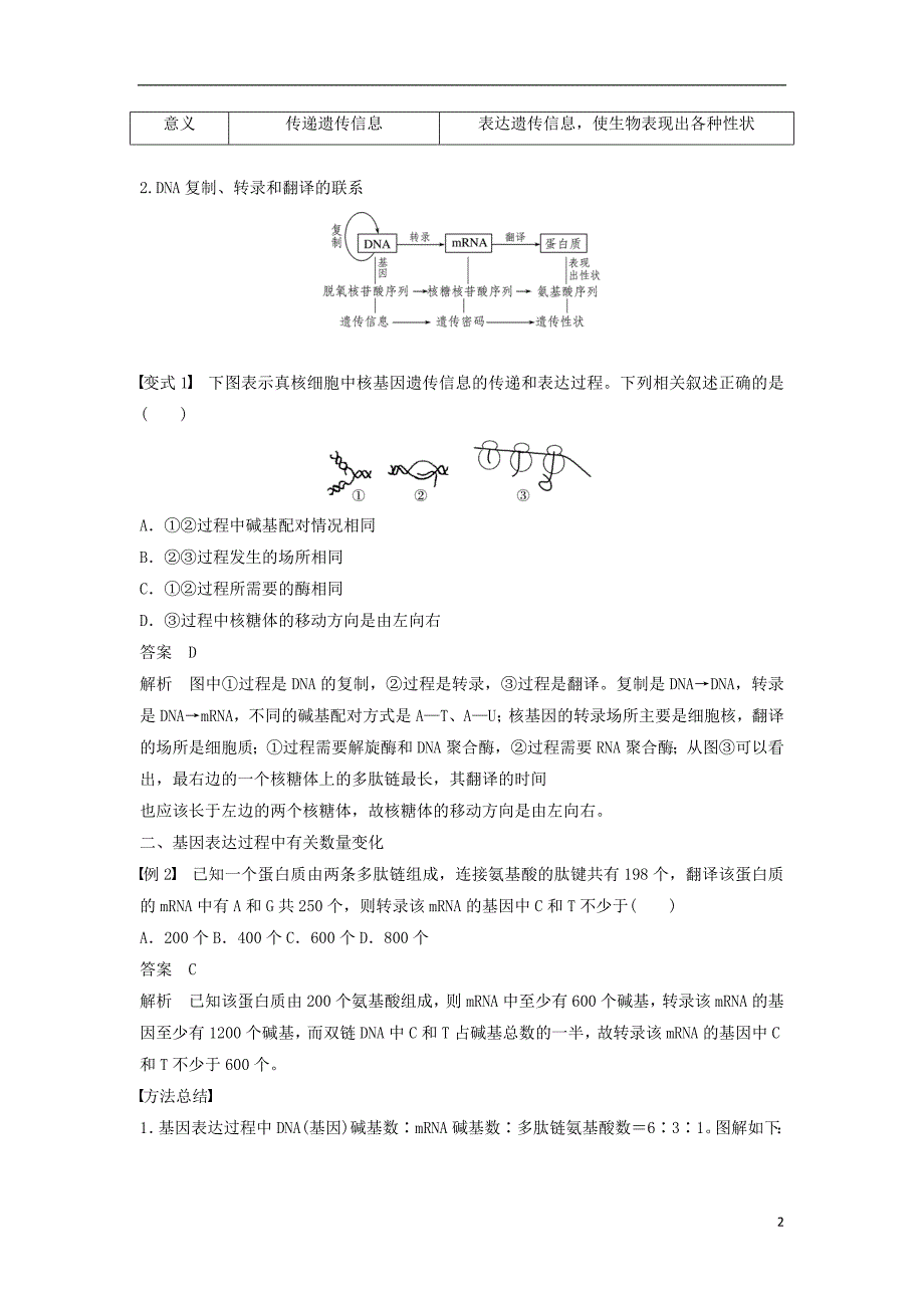 高中生物第4章基因的表达微专题六基因表达的相关题型突破学案新人教必修2_第2页