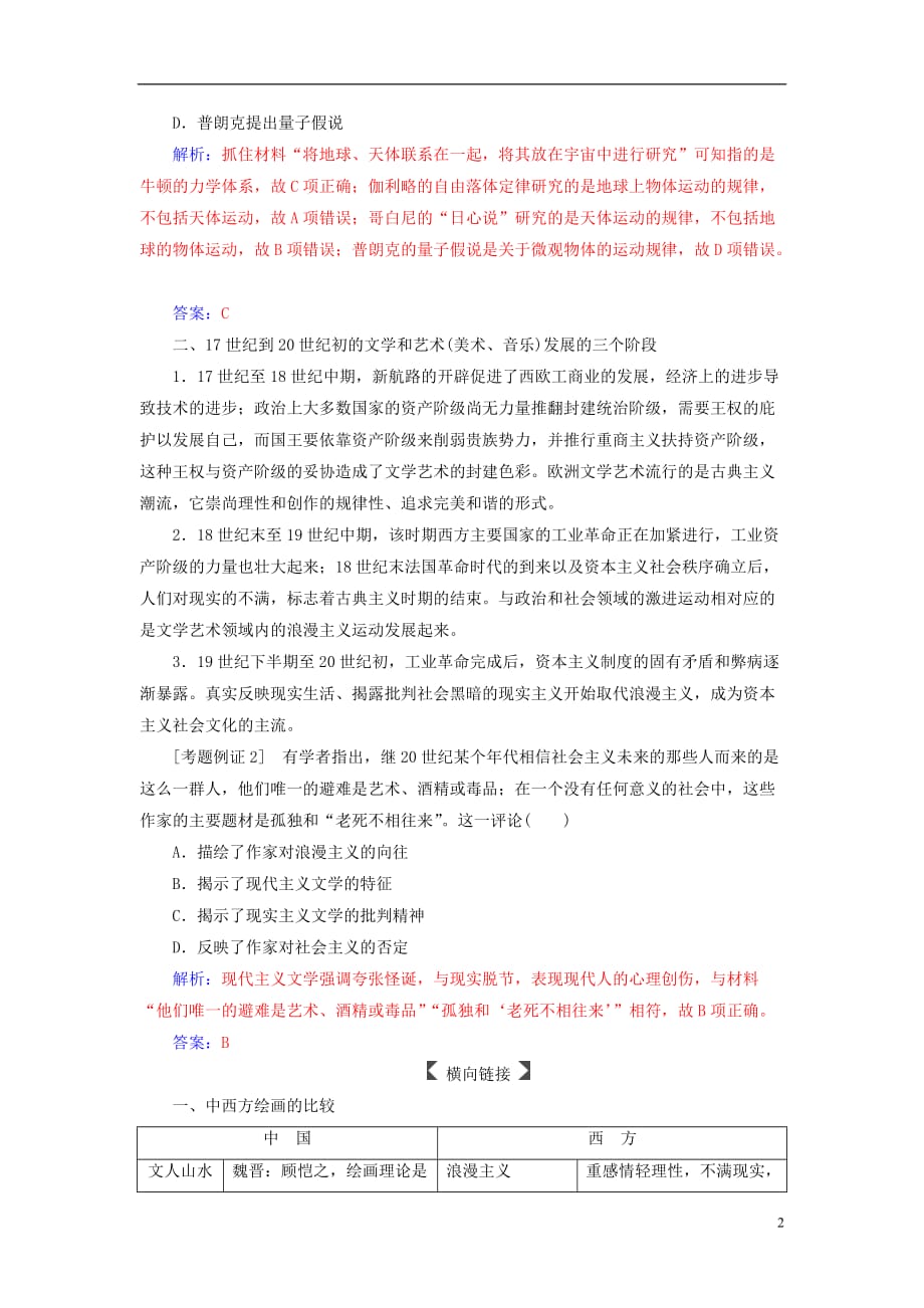 高考历史总复习第十六单元近代以来世界科技的发展及文学艺术单元整合提升学案_第2页