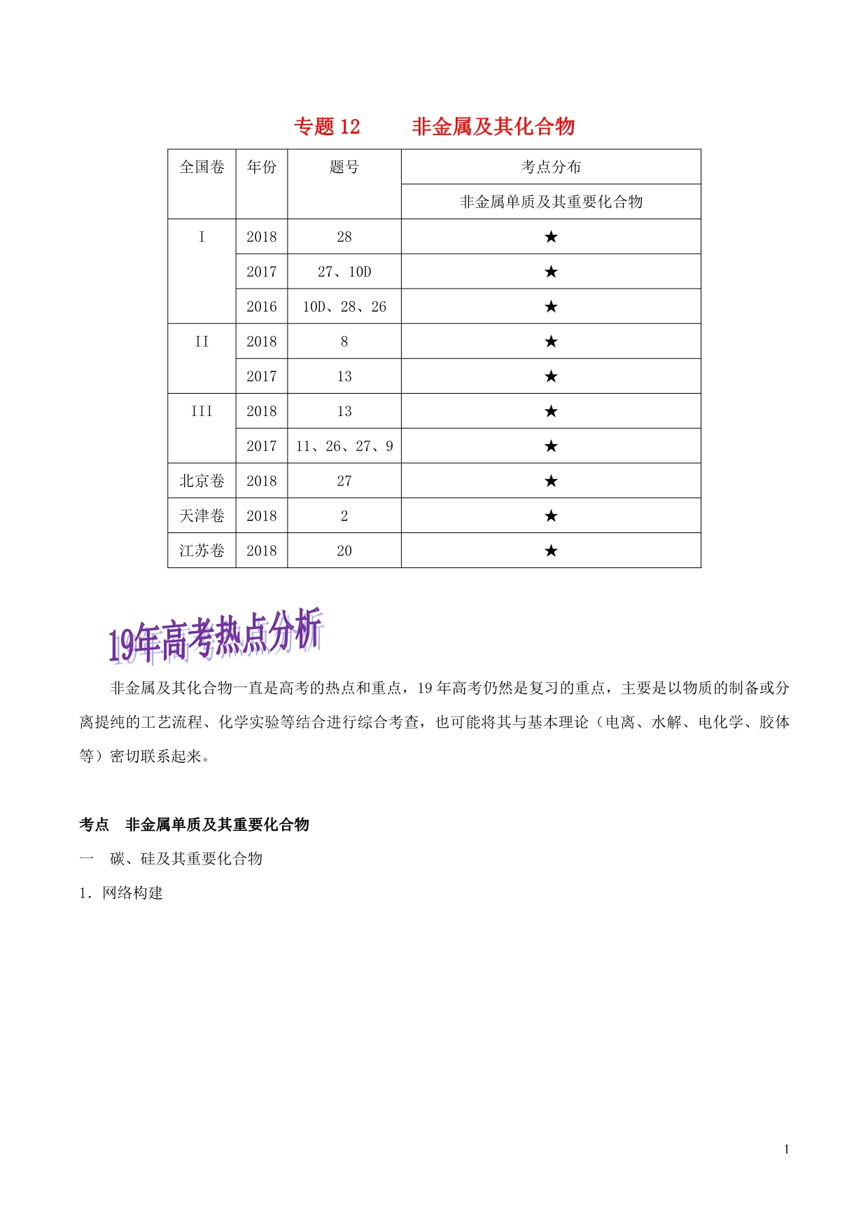 高考化学命题热点提分攻略专题12非金属及其化合物难点突破学案_第1页