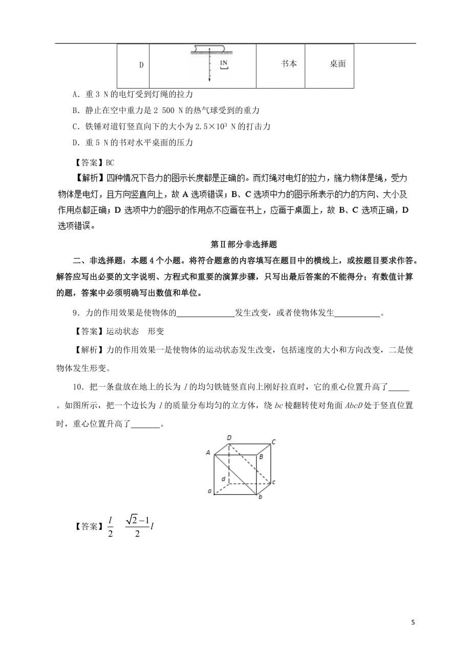 高中物理第三章相互作用专题3.1重力基本相互作用重点回眸学案新人教版必修1_第5页