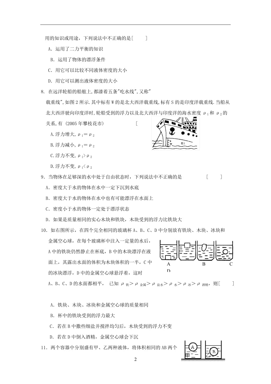 八级物理浮力同步习题库.doc_第2页