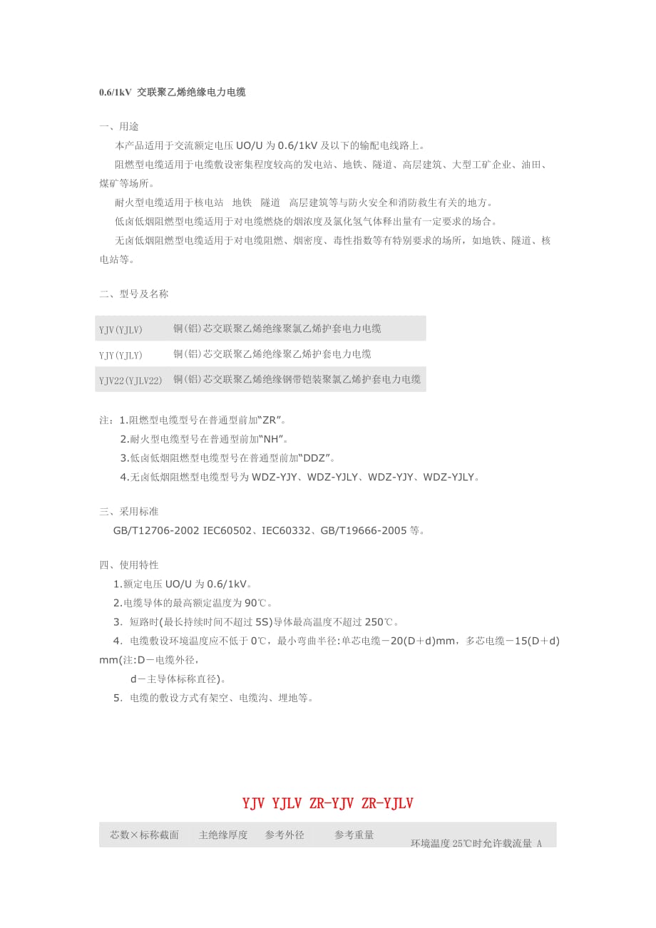 （电力行业）V交联聚乙烯绝缘电力电缆型号参数_第1页