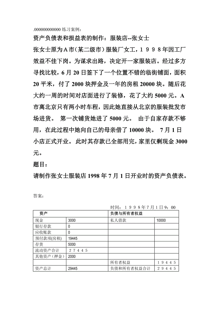 （资产管理）练习资产负债表和损益表连续案例_第1页