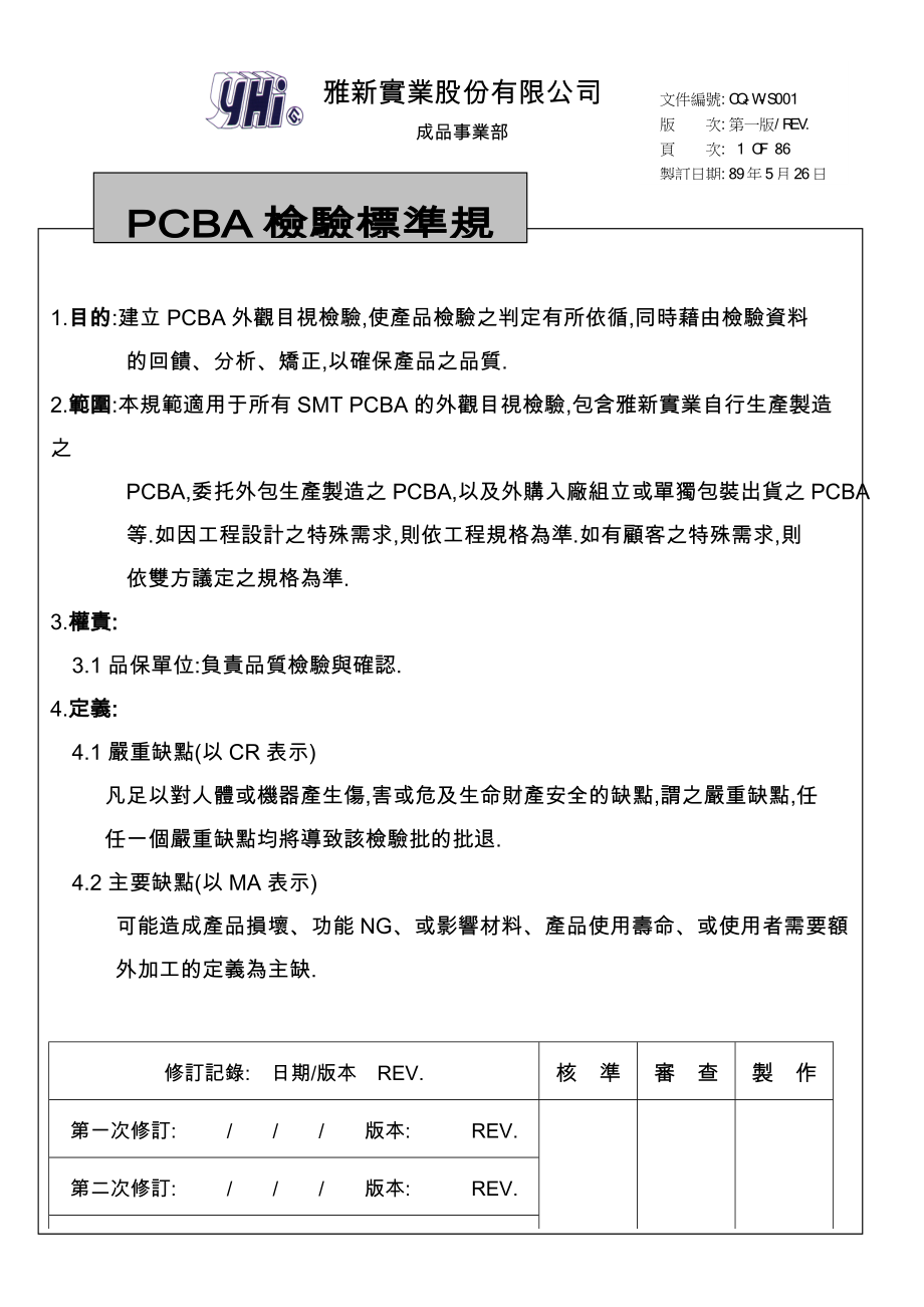 （PCB印制电路板）PCBA检验标准_第1页