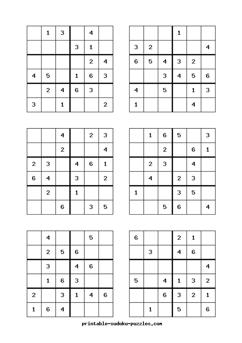 六宫格数独练习题(可直接打印-每页6题-共26页)_第1页