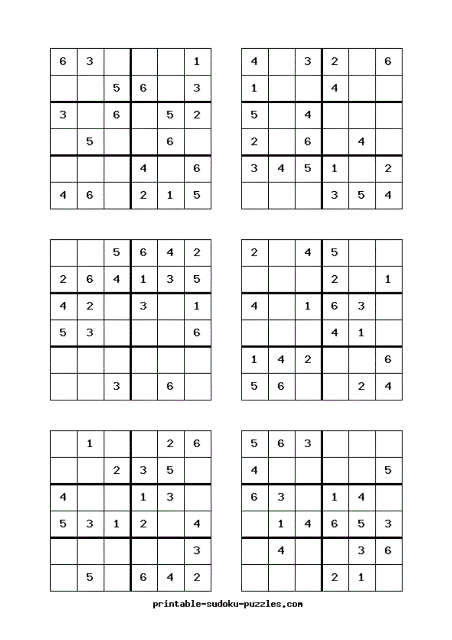 六宫格数独练习题(可直接打印-每页6题-共26页)_第4页