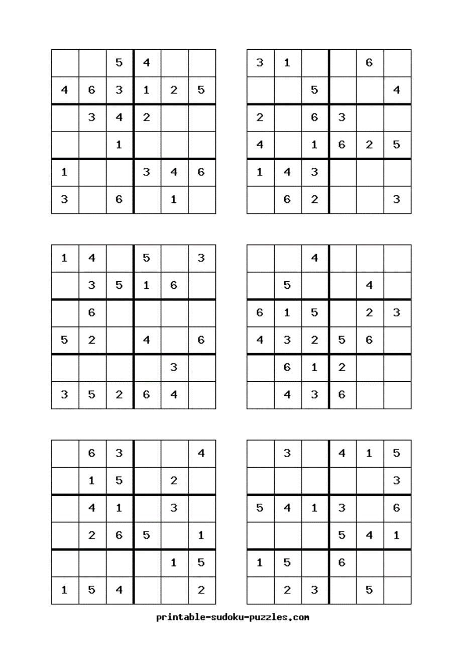 六宫格数独练习题(可直接打印-每页6题-共26页)_第5页