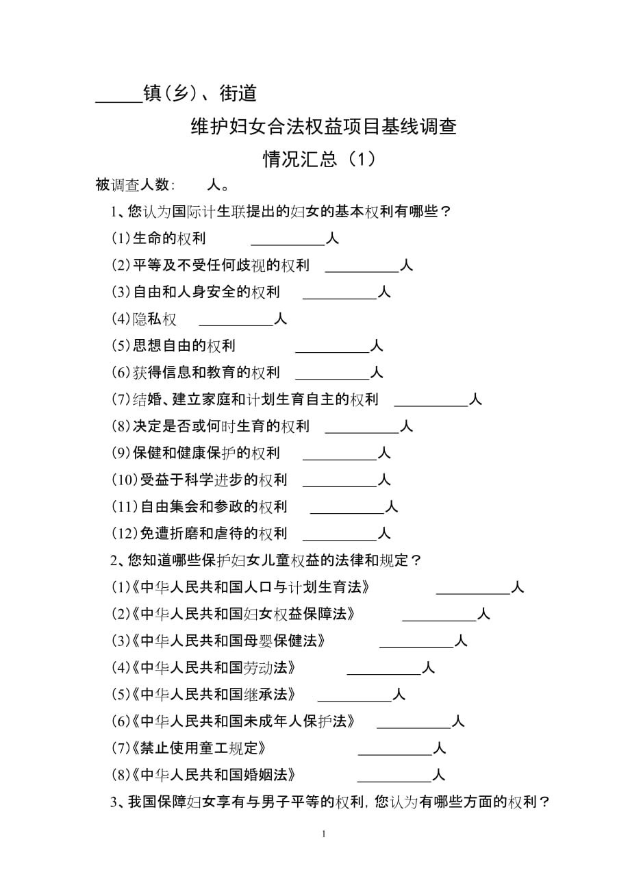 （项目管理）维护妇女合法权益项目基线调查_第1页