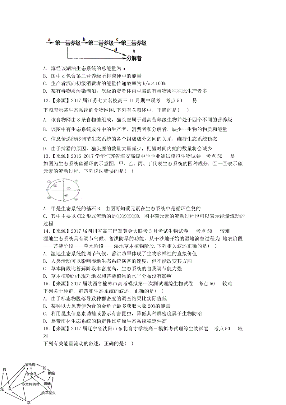 【2020高三一轮复习】生物专题卷：专题十五《生态系统及生态环境的保护》_第3页