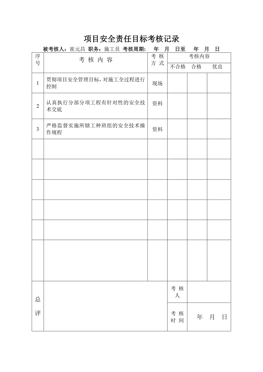 （项目管理）项目安全责任目标考核记录_第3页