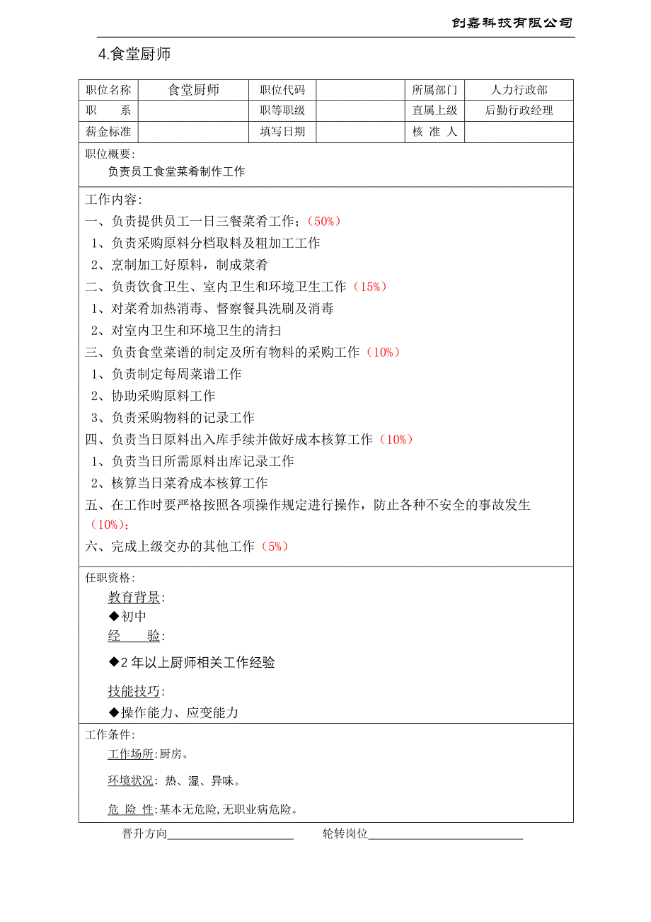 创嘉后勤岗位说明书_第4页
