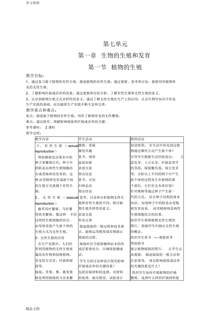 最新人教版八级生物下册教案07768教学文案.pdf_第1页