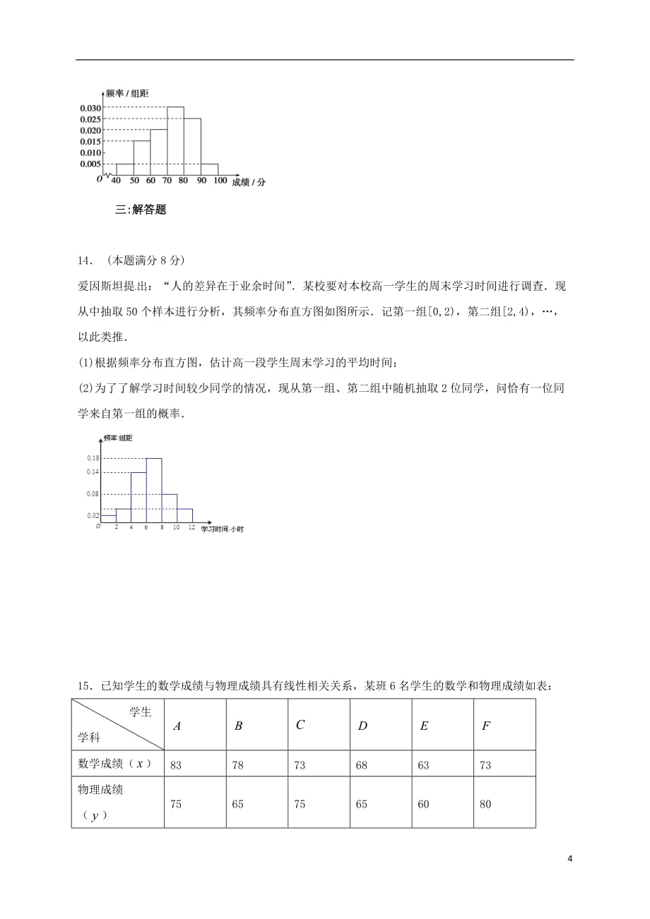 福建福清高中数学第一章算法初步第二章统计测无答案新人教A必修3.doc_第4页