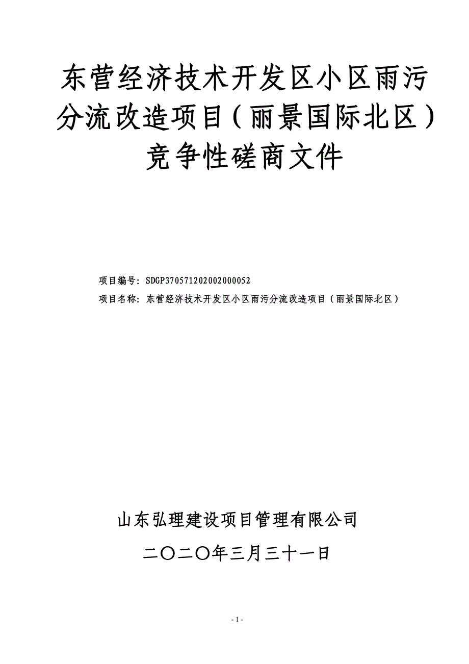 东营经济技术开发区小区雨污分流改造项目（丽景国际北区）竞争性磋商文件_第1页