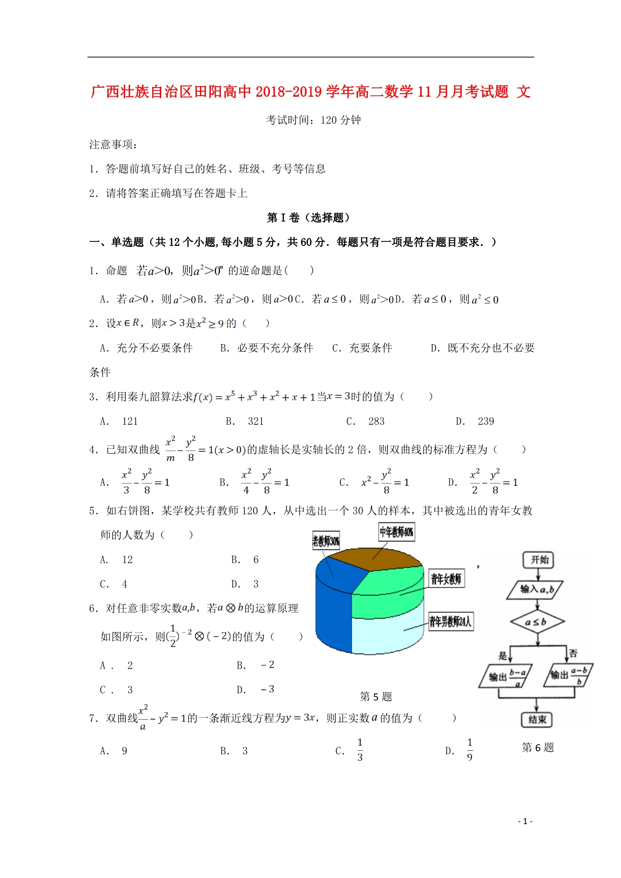 广西壮族自治区田阳高中学年高二数学11月月考文 (1).doc_第1页