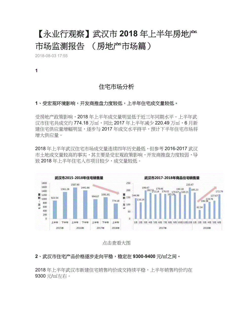 武汉市2018上半年房地产市场监测报告(房地产市场篇)_第1页