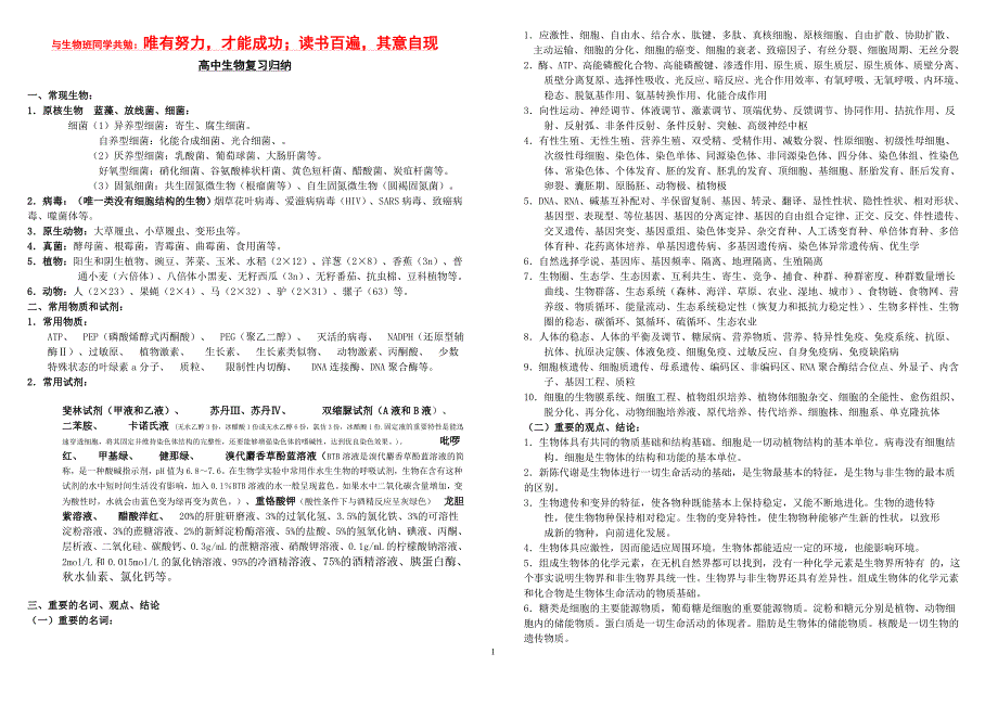 （生物科技行业）与生物班同学共勉唯有努力_第1页