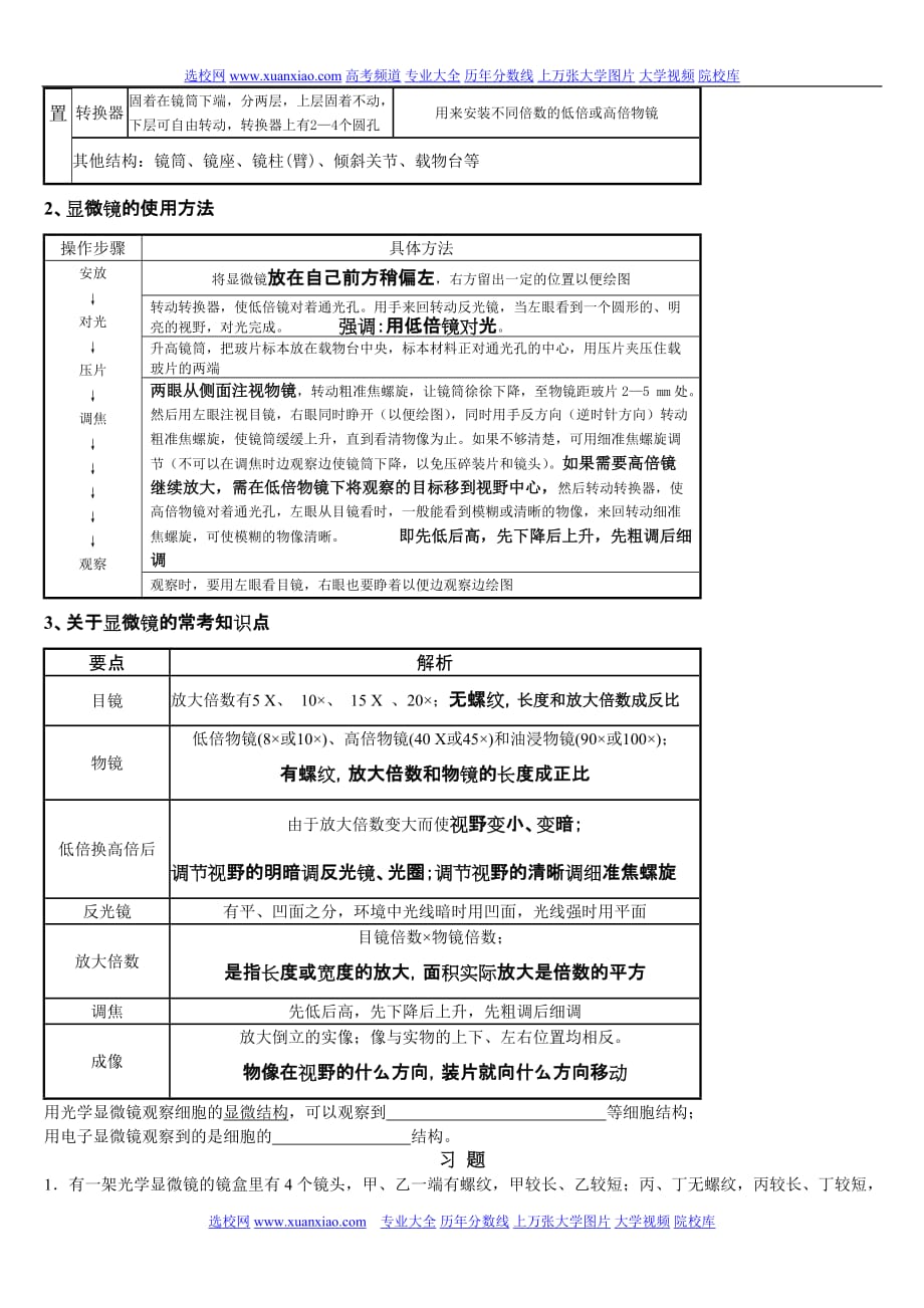 （生物科技行业）高中生物实验二用显微镜观察多种多样的细胞知识点总结_第2页