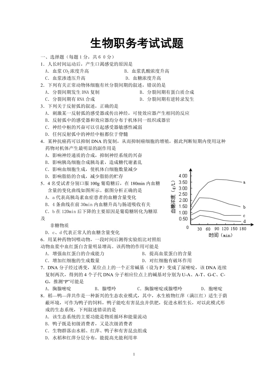 （生物科技行业）生物职务考试试题龚汉伟_第1页