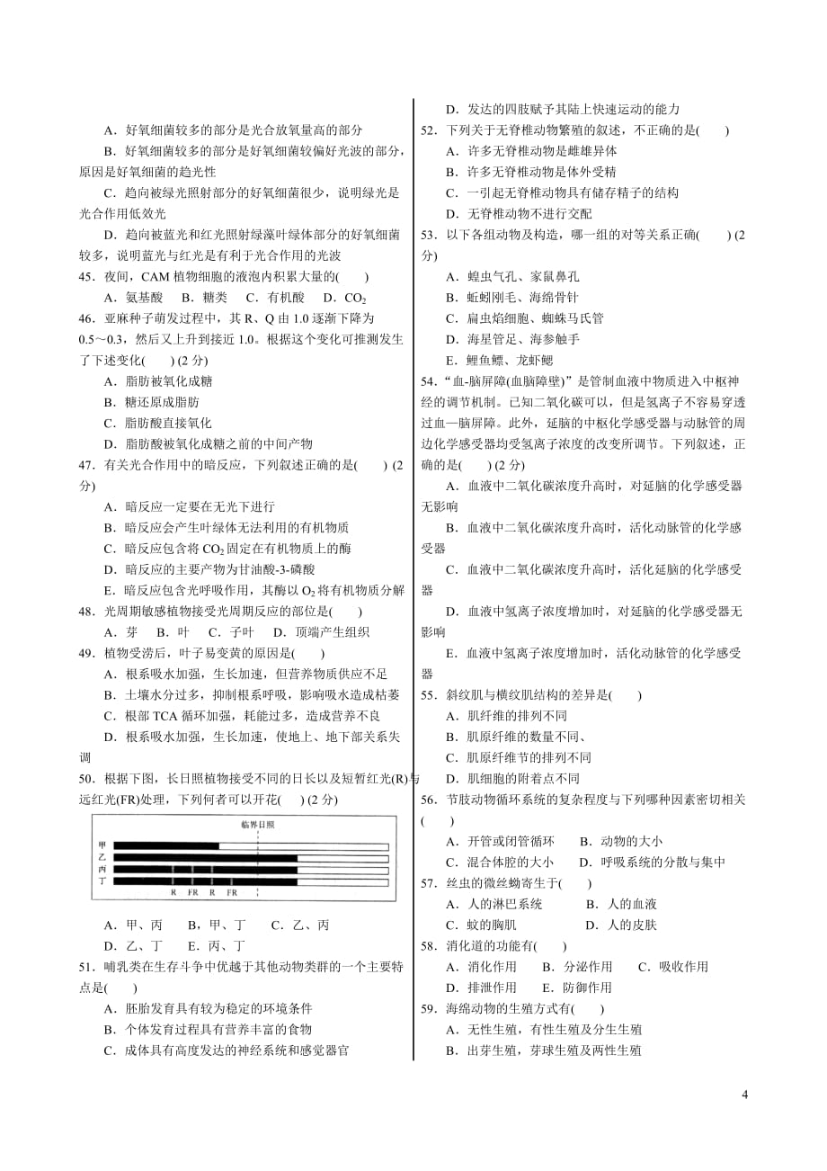 （生物科技行业）年全国中学生生物学联赛模拟试卷与答案_第4页