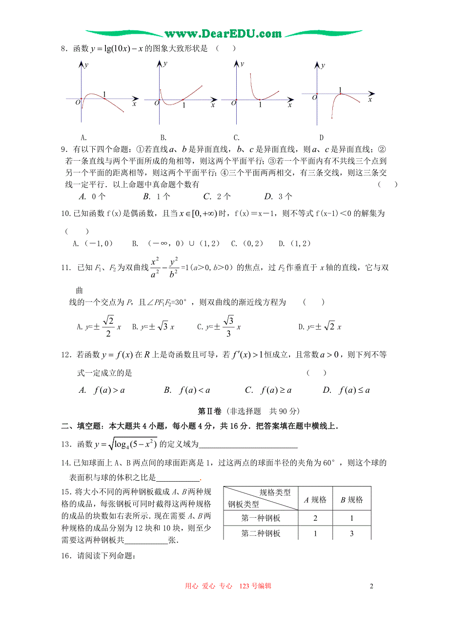 福建数学文科模拟考人教.doc_第2页