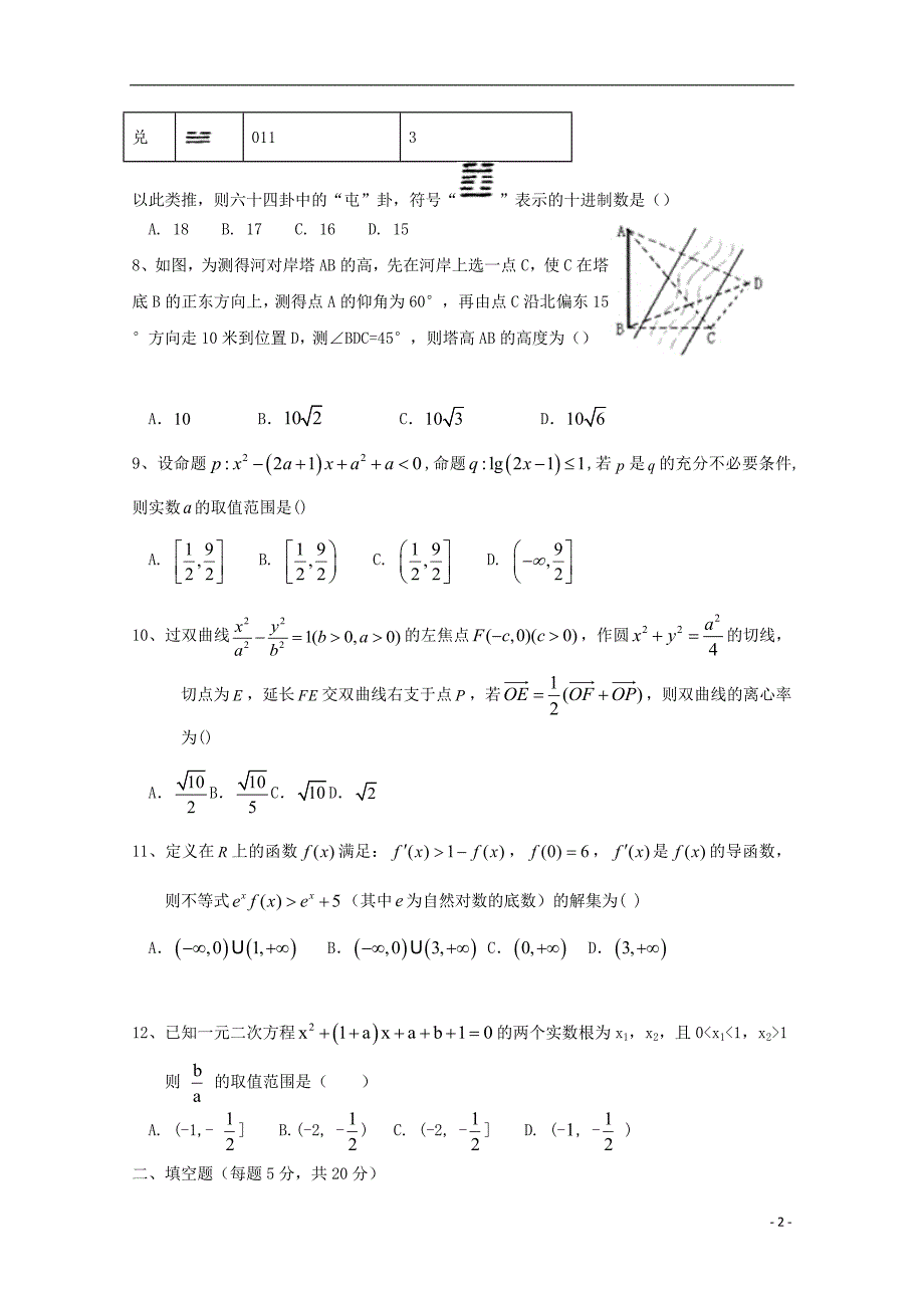 福建莆田第八中学高二数学第一次月考理.doc_第2页