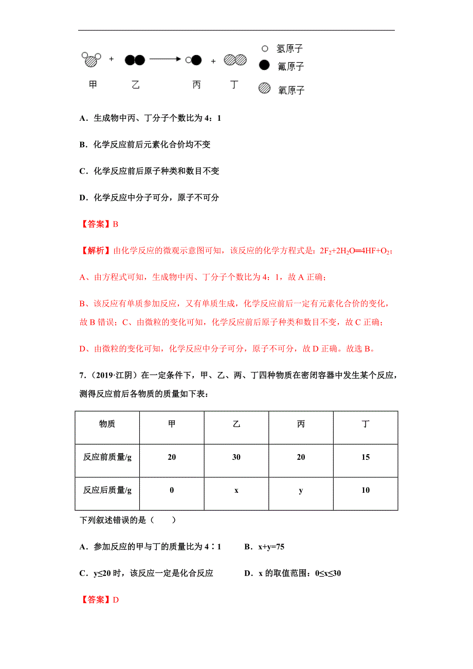 人教版2020年中考化学复习专题06 质量守恒的应用及相关计算（练习）（含解析）_第4页