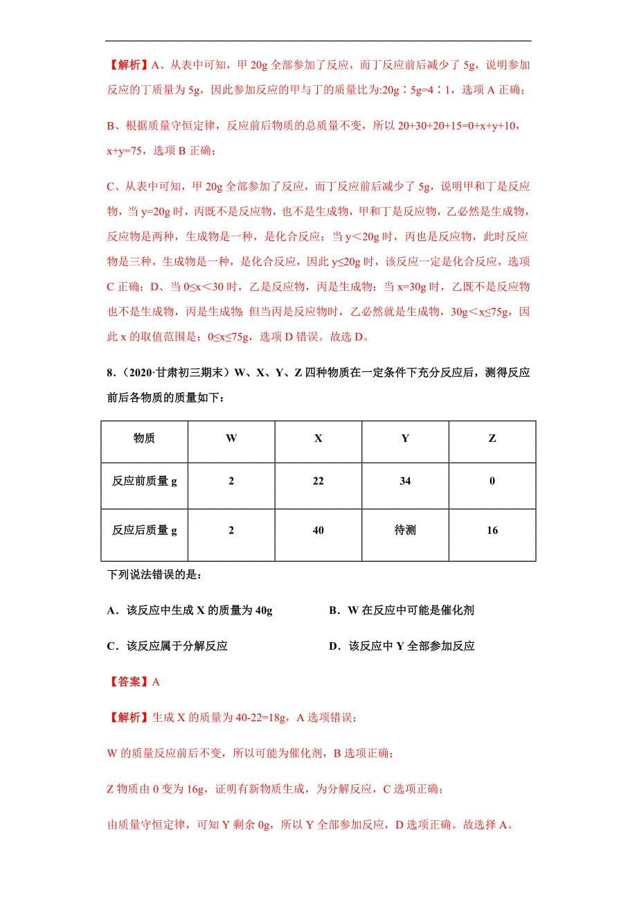 人教版2020年中考化学复习专题06 质量守恒的应用及相关计算（练习）（含解析）_第5页