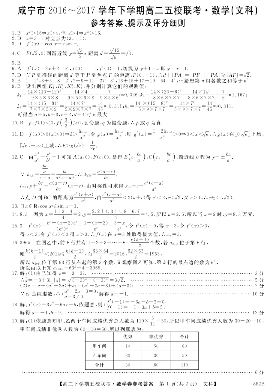 湖北咸宁五校高二联考数学文.pdf_第1页