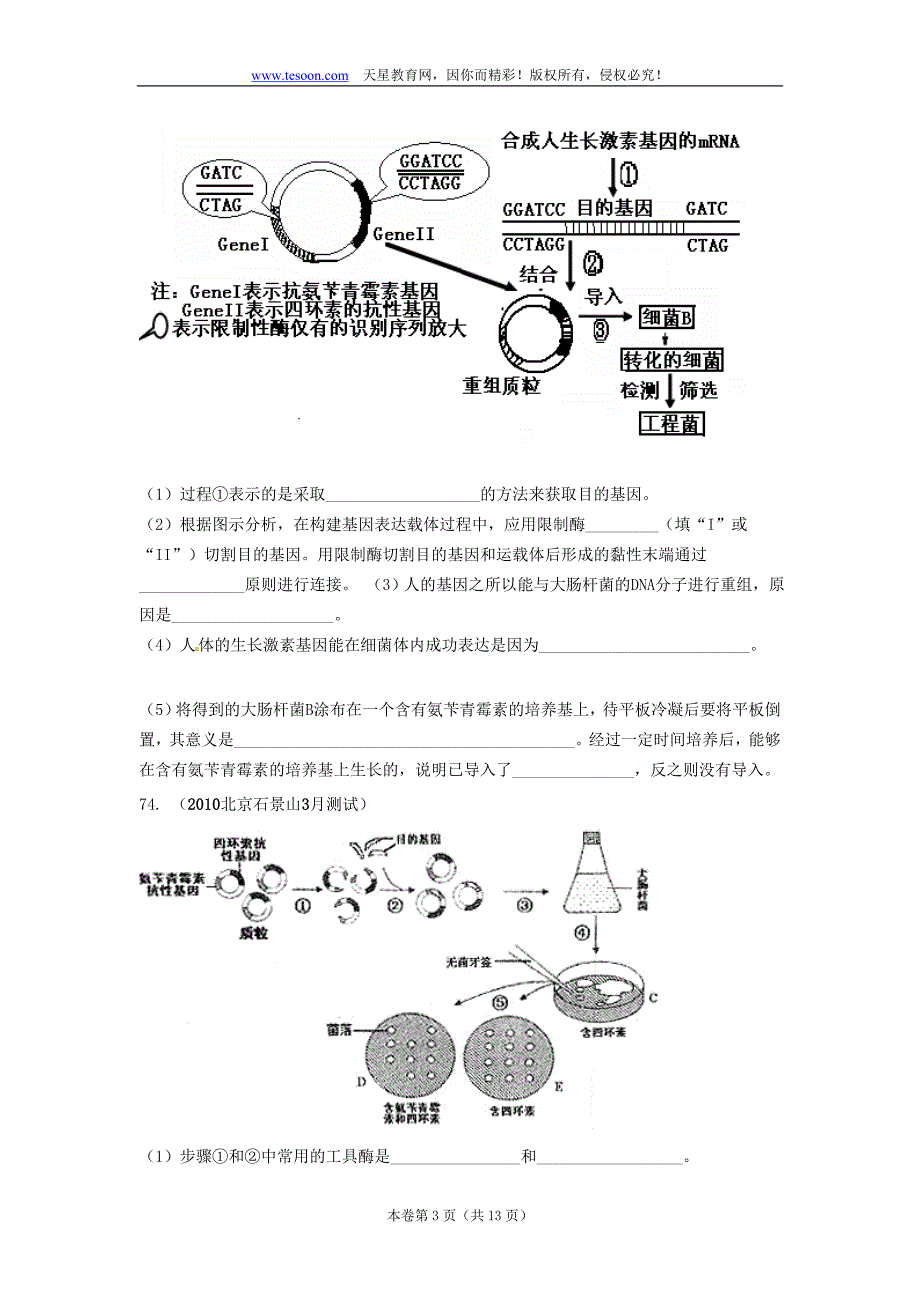 （生物科技行业）模拟理综生物试题分类汇编专题十二生物技术_第3页