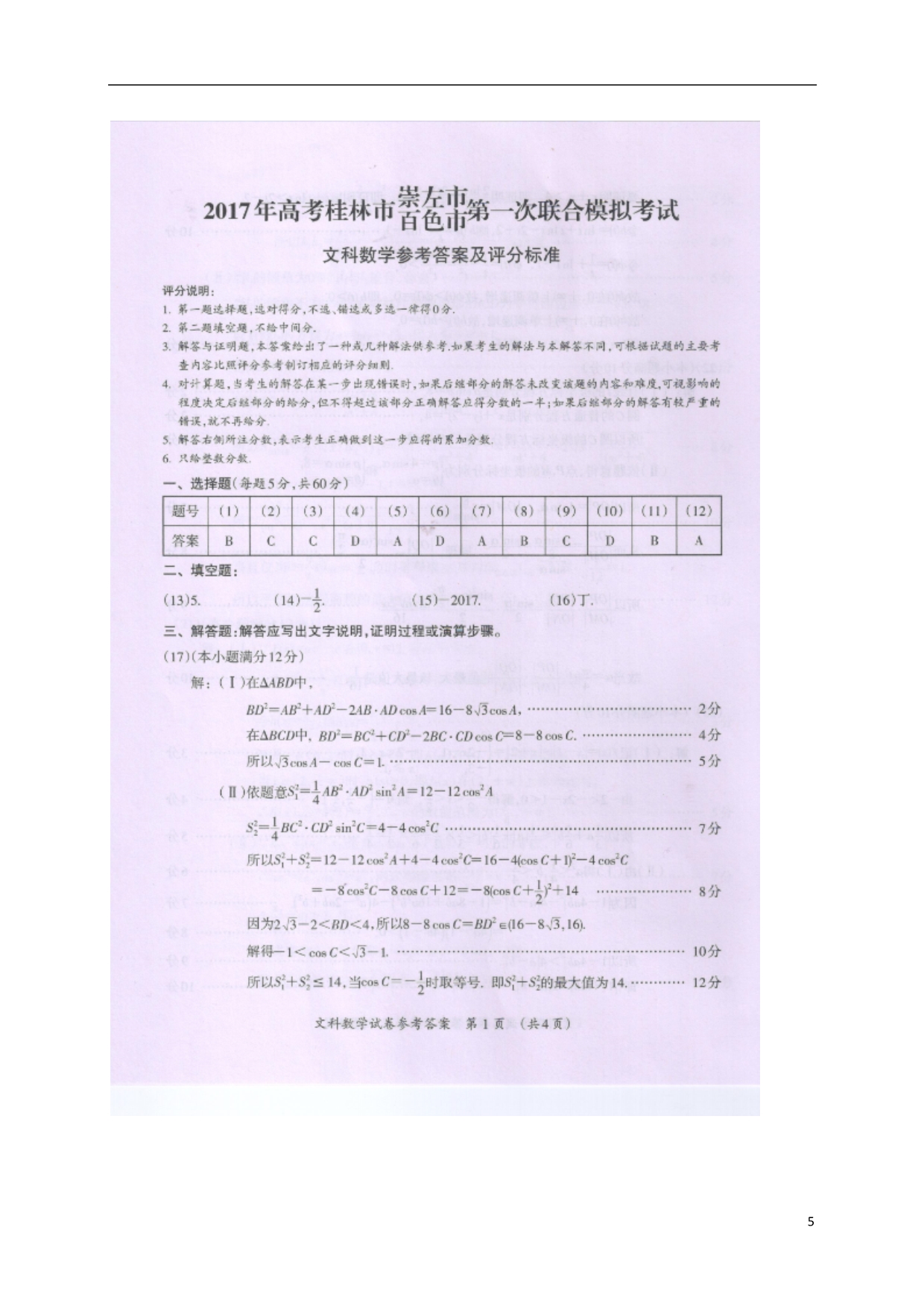 广西桂林、崇左、百色高三数学第一次联合模拟考试文 .doc_第5页