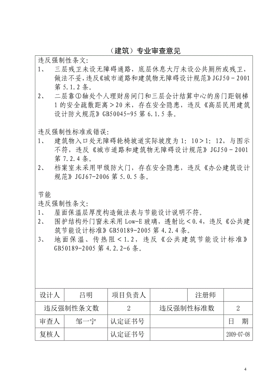 （建筑工程设计）江苏省建筑工程施工图设计文件审查意见书(中国农业银行常熟_第4页